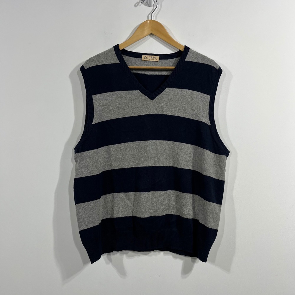 J.Crew VTG Y2K Old Money Preppy Striped Knit Sweater Vest Mens XL Academia